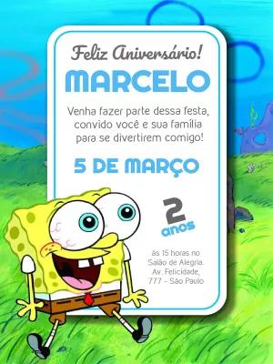 Convite de Aniversário Bob Esponja para Editar Online