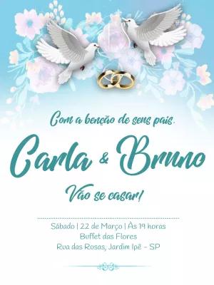 Convite de Casamento com Pombos e Alianças para Editar Online