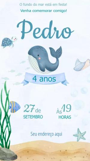 Convite de Aniversário Fundo do Mar para Editar Online