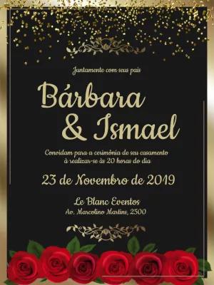 Convite de Casamento Rosas Vermelhas e Dourado para Editar