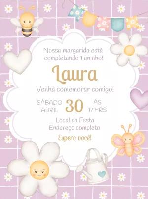 Convite de Aniversário Jardim Encantado Abelhinha para Editar