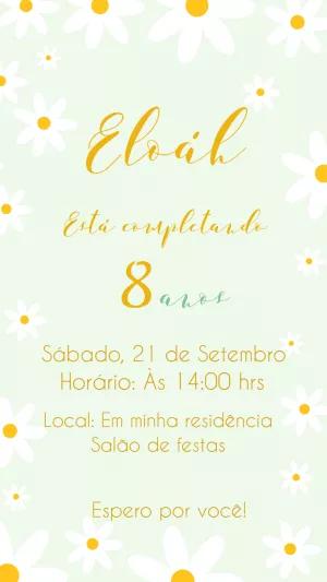 Convite de Aniversário Tema Margaridas para Editar Online