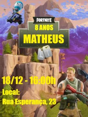 Convite de Aniversário Fortnite com Personagens para Editar Online