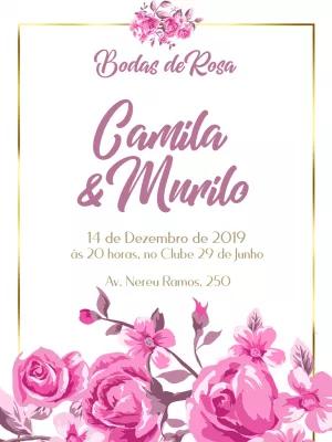 Convite Bodas de Rosa Floral para Editar Online