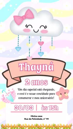 Convite Aniversário Chuva de Amor com Nuvem Fofa para Editar Online