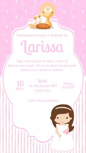 Convite de Batizado Menina Rosa Delicado para Editar Online