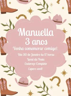 Convite de Aniversário Boiadeira com Tema Country para Editar