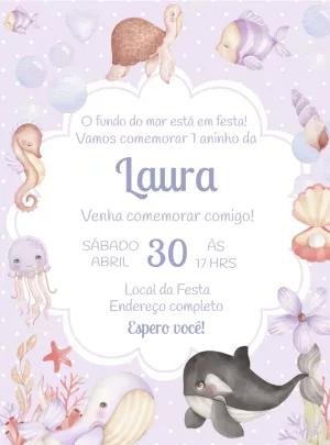 Convite Aniversário Fundo do Mar Aquarela para Editar Online