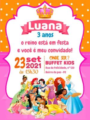 Convite Aniversário Princesas Disney para Editar Online
