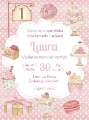 Convite de Aniversário Doceria Aquarela para Editar Online