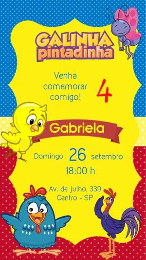 Convite de Aniversário Galinha Pintadinha para Editar Online