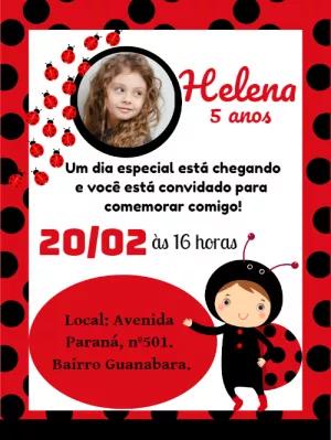 Convite de Aniversário Joaninha com Foto para Editar Online