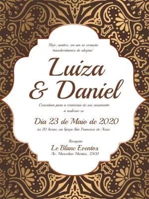 Convite de Casamento Arabescos Marrom e Dourado para Editar