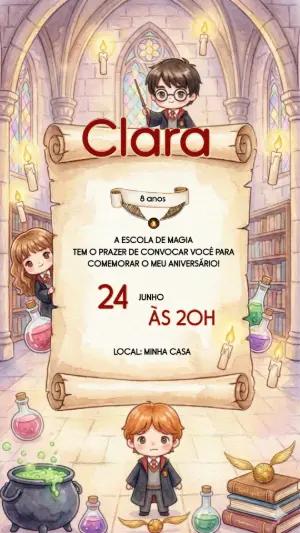 Convite de Aniversário Harry Potter Chibi para Editar