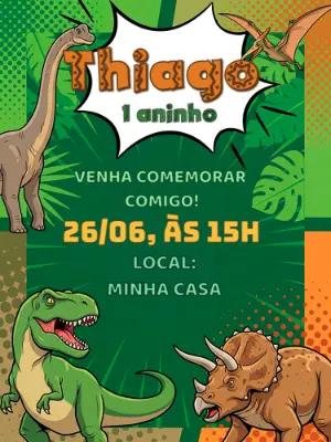 Convite de Aniversário Dinossauro Infantil Modelo Editável