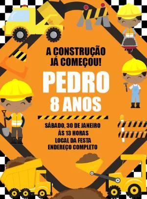Convite Aniversário Construção com Tratores para Editar Online