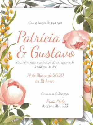 Convite de Casamento Floral Aquarela para Editar Online