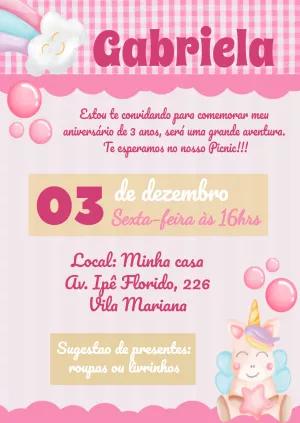 Convite Aniversário Unicórnio Fofo para Editar Online