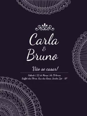 Convite de Casamento Roxo com Mandalas para Editar Online