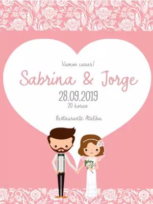 Convite de Casamento Noivinhos Fofos para Editar Online