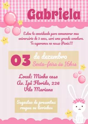 Convite Aniversário Picnic Coelhinha Rosa para Editar Online