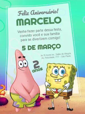 Convite de Aniversário Bob Esponja e Patrick para Editar Online