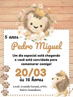 Convite Aniversário Leãozinho com Coroa para Editar Online