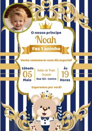 Convite Aniversário Ursinho Príncipe com Foto para Editar