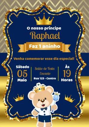 Convite Aniversário Ursinho Príncipe Editável Online