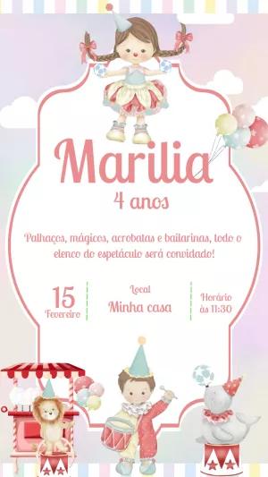 Convite de Aniversário Circo Aquarela para Editar Online