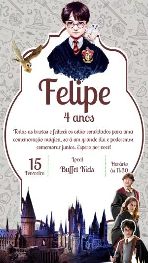 Convite Aniversário Harry Potter com Personagens para Editar Online