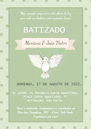 Convite de Batizado com Pomba da Paz para Editar Online