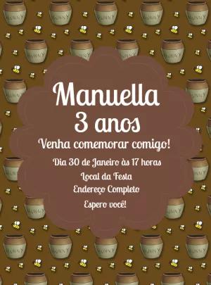 Convite de Aniversário Ursinho Pooh com Mel para Editar Online