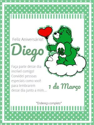 Convite Aniversário Ursinhos Carinhosos Verde para Editar