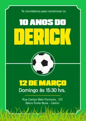 Convite Aniversário Tema Futebol com Campo para Editar Online