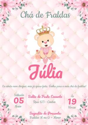 Convite Chá de Fraldas Ursinha Princesa para Editar Online