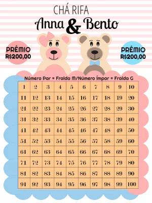 Chá Rifa Ursinhos Gêmeos Editável para Chá de Bebê