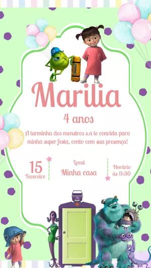 Convite de Aniversário Monstros S.A. com Personagens para Editar