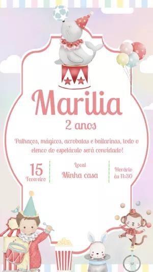 Convite Aniversário Circo Rosa com Animais para Editar Online