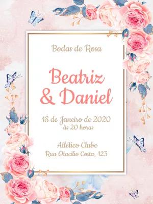 Convite de Bodas de Rosa Floral Delicado para Editar Online