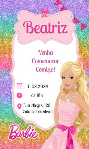 Convite de Aniversário Barbie com Glitter para Editar Online