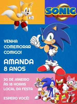 Convite de Aniversário Sonic com a Turma para Editar Online