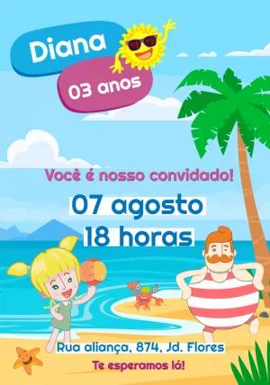 Convite Aniversário Mundo Bita Praia para Editar Online