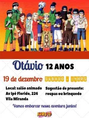 Convite de Aniversário Naruto com Personagens para Editar Online