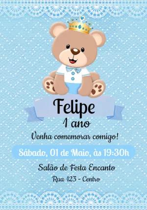 Convite Aniversário Ursinho Príncipe para Editar Online