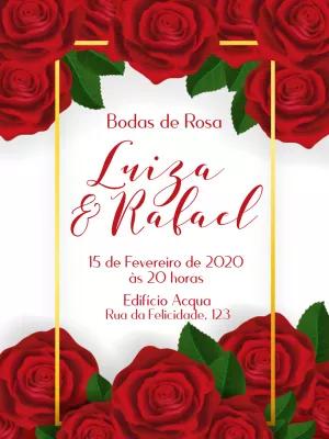 Convite Bodas de Rosa com Rosas Vermelhas para Editar Online