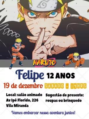 Convite de Aniversário Naruto com Personagem para Editar Online