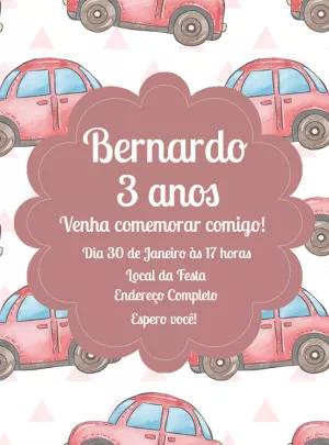 Convite de Aniversário Carrinhos para Editar Online