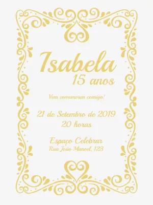 Convite 15 Anos Dourado com Arabescos para Editar Online