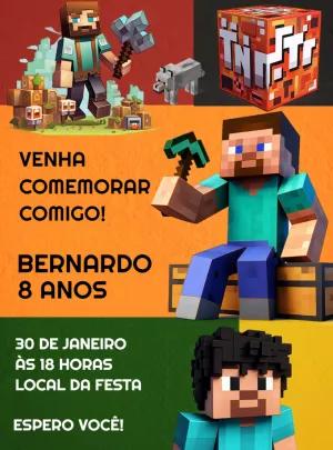 Convite Aniversário Minecraft com Personagens para Editar Online
